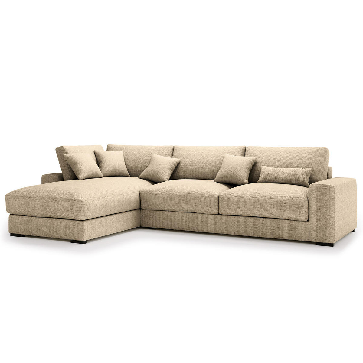 ECKSOFA mit Longchair - Beige/Schwarz, Kunststoff/Textil (340/205cm) - home24