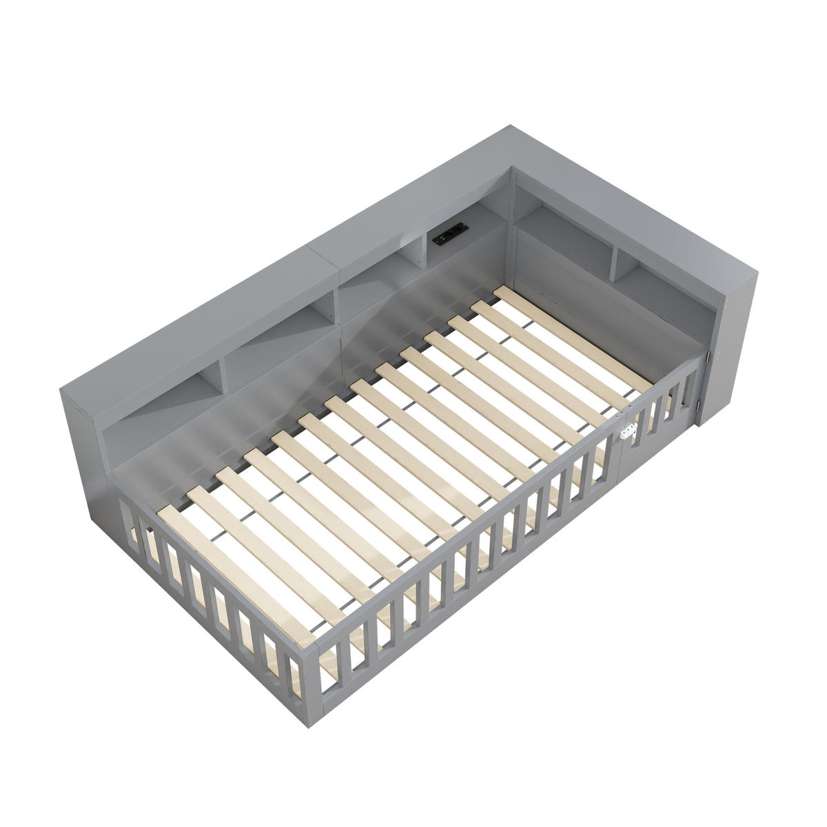 DAYBETT 90/200 cm Grau mit Staufach und USB-Anschlüssen aus Spanplatte - Grau, Holzwerkstoff (90/200cm) - OKWISH