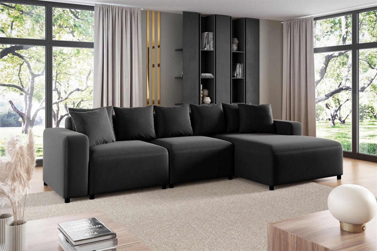 ECKSOFA Megan In Salvador - Schwarz, Holzwerkstoff/Textil (331/165cm) - Fun Möbel