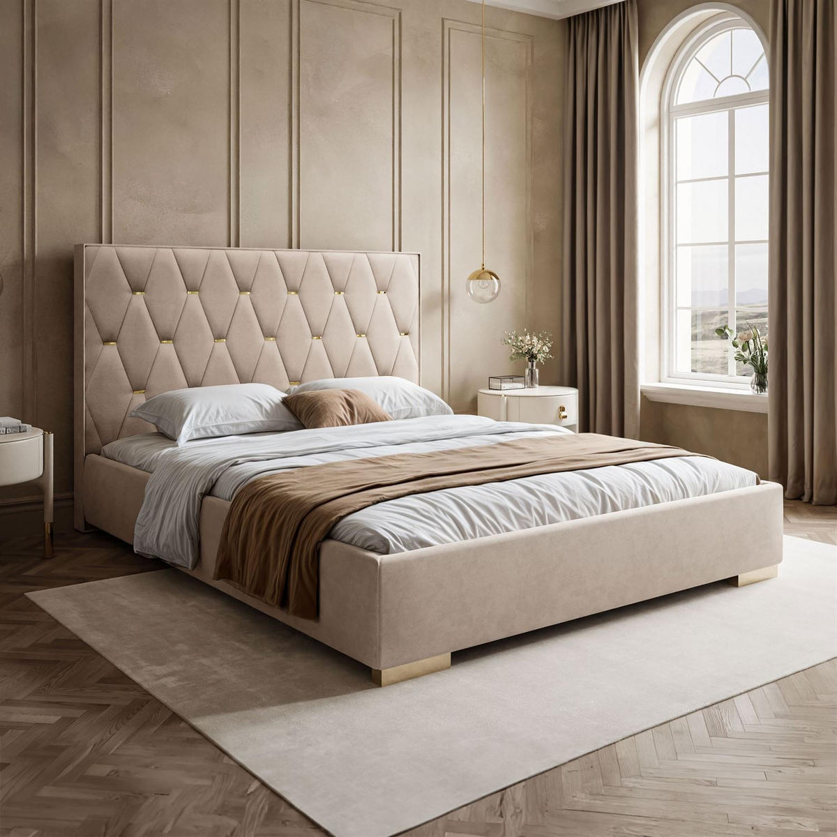 POLSTERBETT IZOLDA mit hohem Kopfteil 160x200 cm Royal Velvet 170 - Beige, Textil - Lookway