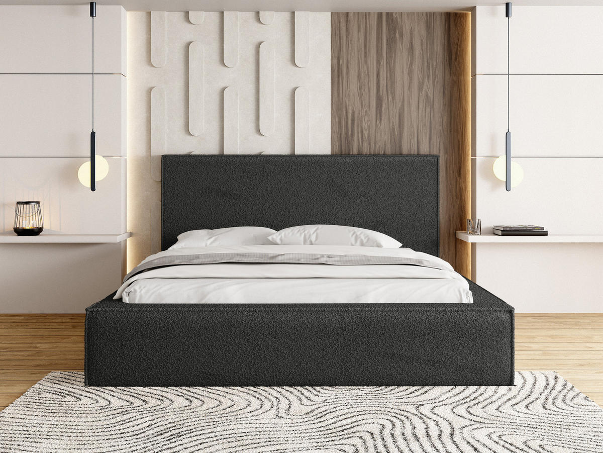 POLSTERBETT Terra mit Bettkasten, Schwarz Boucle 200x200 cm - Birkefarben/Schwarz, Holz/Holzwerkstoff (200/200cm) - WFL GROUP
