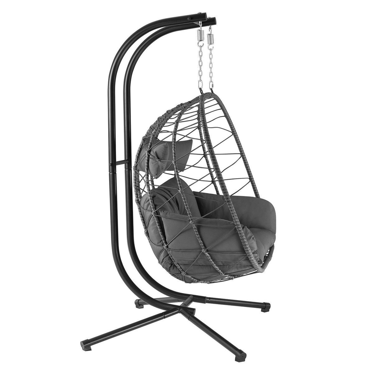 XXL-KORBHÄNGESESSEL Aria grau inkl. waschbare Bezüge - Grau, Kunststoff/Metall (130/197/127cm) - Juskys