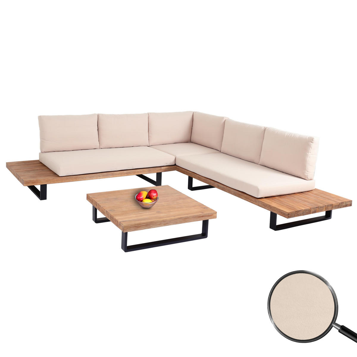 GARTEN-GARNITUR Schwarz, Braun, Beige - Beige/Schwarz, Holz - MCW
