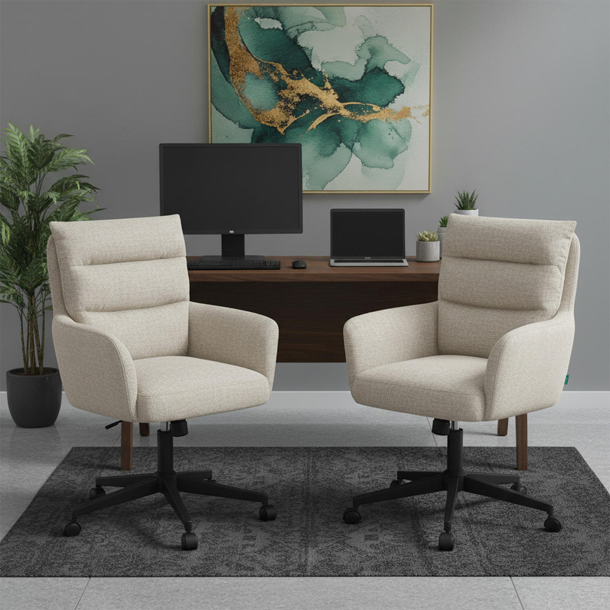 BÜROSTUHL Mika-Riko - Creme/Schwarz, Textil/Metall (59/91/66cm) - DUBI Möbel