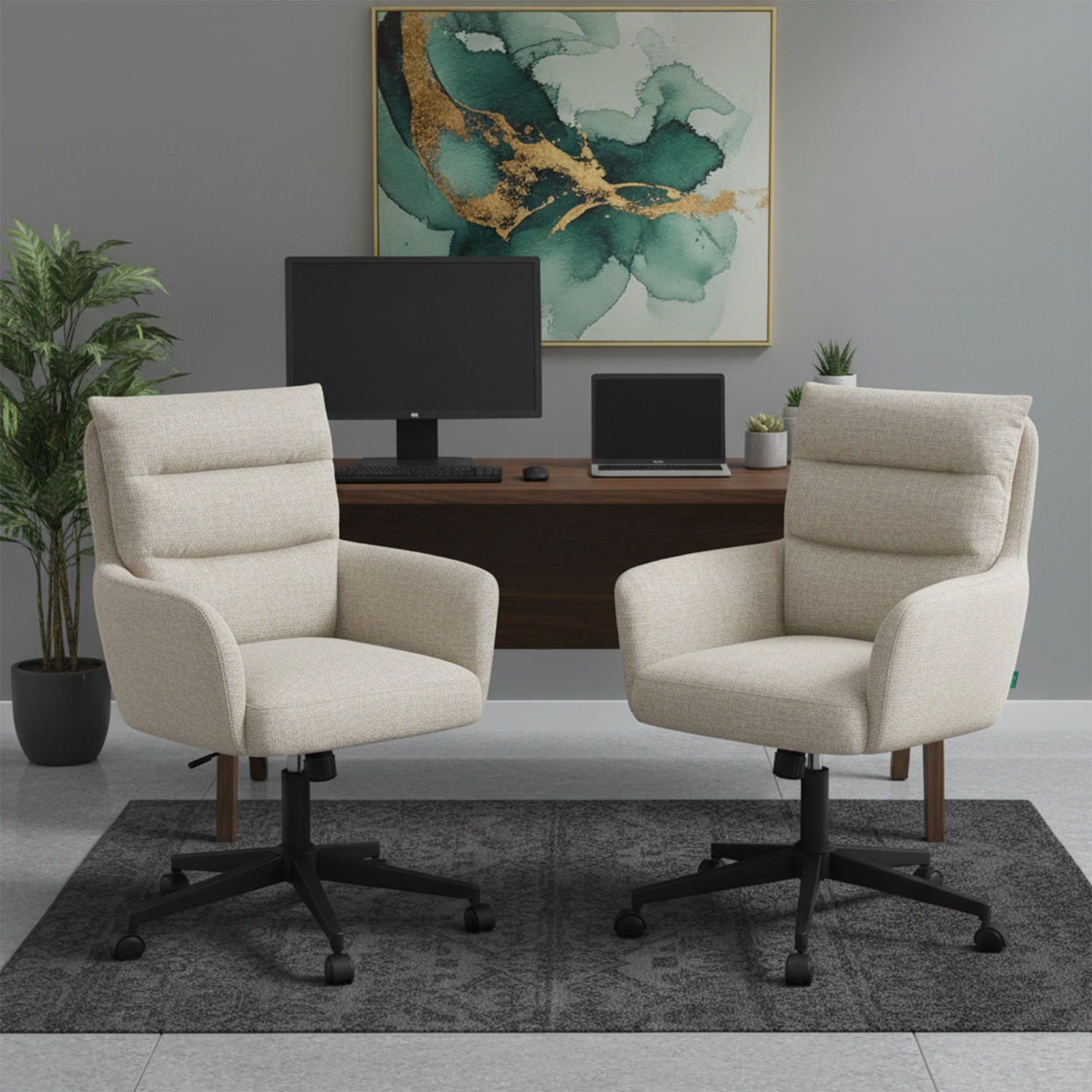Thumbnail - Dubi Möbel Bürostuhl, Creme, Textil, 59x91x66 cm, Arbeitszimmer, Bürostühle, Drehstühle