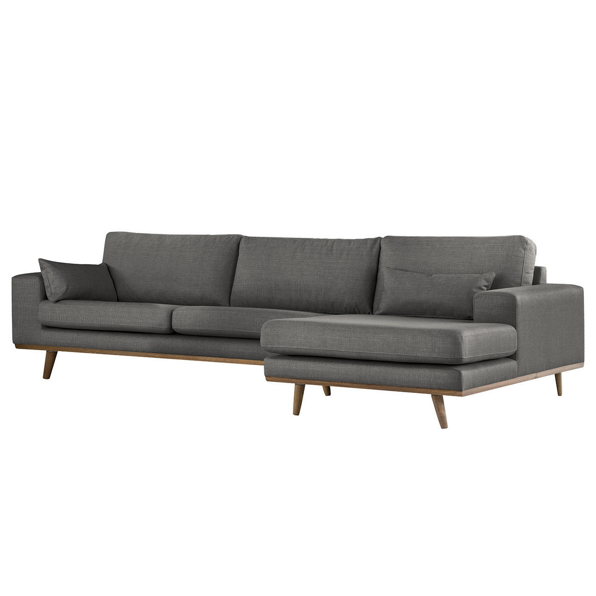 ECKSOFA mit Longchair - Eichefarben/Dunkelgrau, Eichenholz/Textil (281/153cm) - home24