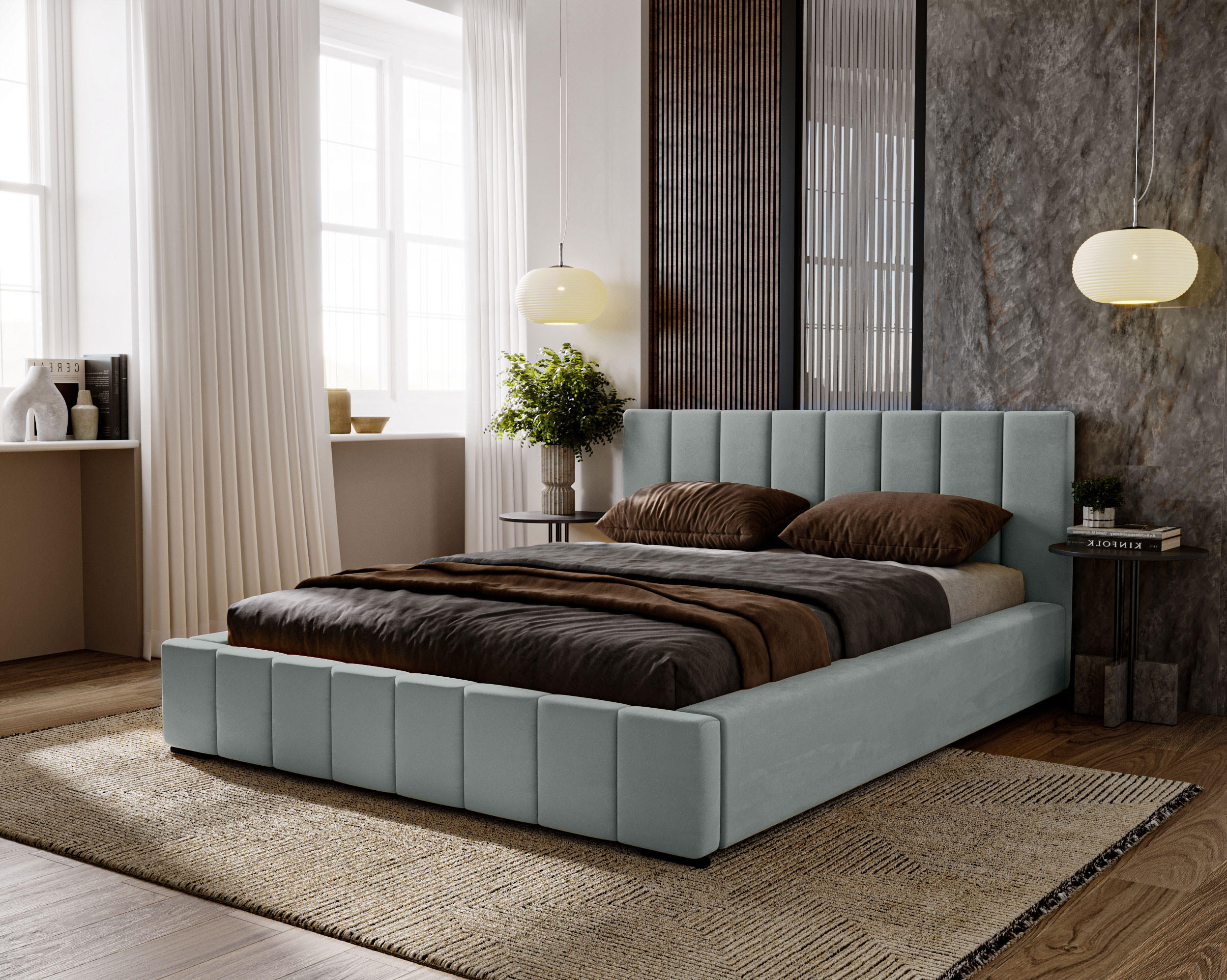 POLSTERBETT Nero 140x200 cm, Doppelbett mit Bettkasten und Lattenrost aus Holz, Velourstoff: Dunkelgrau - Dunkelgrau, Holz/Kunststoff (140/200cm) - Marpur