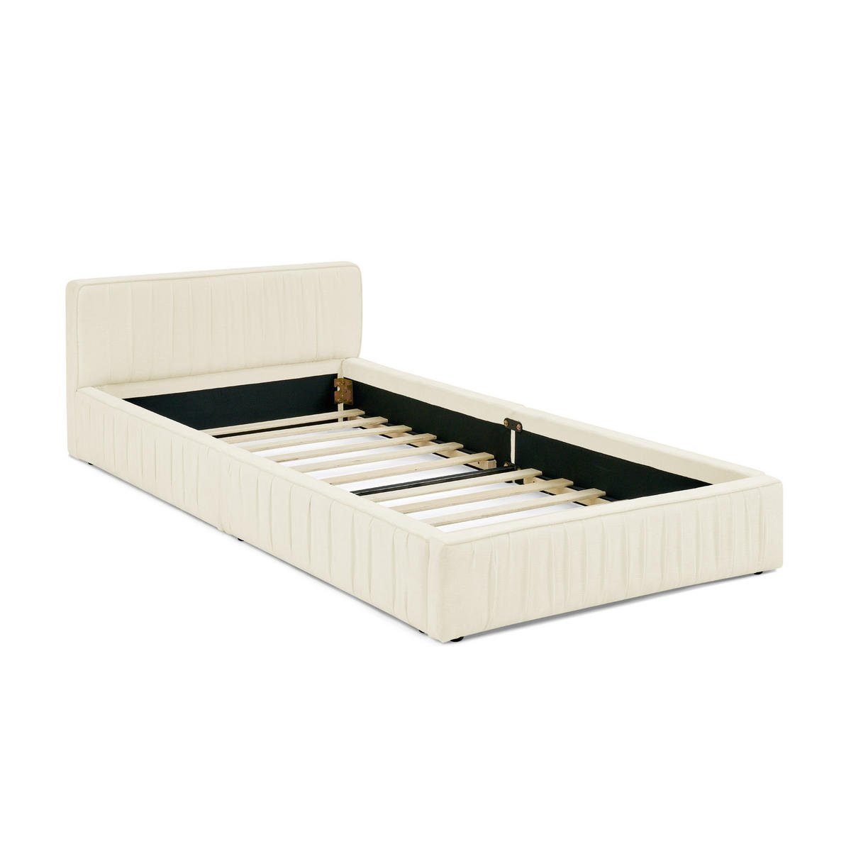 EINZELBETT 90x200 cm Chenille Holzrahmen beige - Beige, Kunststoff (90/200cm) - LEBENLANG