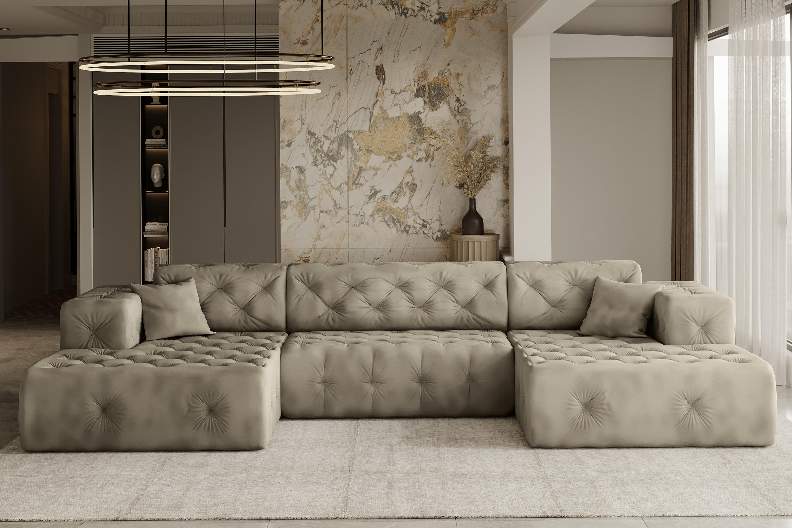 ECKSOFA LUX U-Form, Gesteppt, Stoff Whisper, Creme - Ecru, Holz/Textil (350/171cm) - Kaiser Möbel