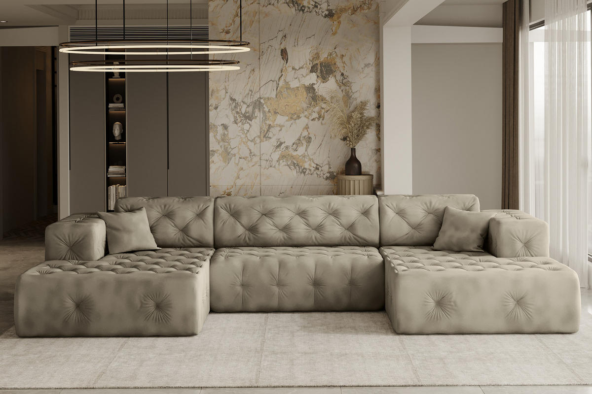ECKSOFA LUX U-Form, Gesteppt, Stoff Whisper, Creme - Ecru, Holz/Textil (350/171cm) - Kaiser Möbel