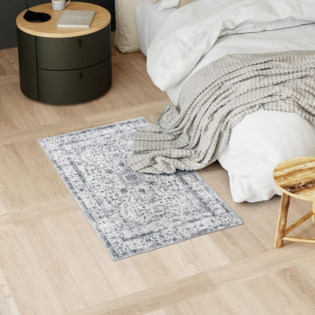 TEPPICH Vintage Design Aliya,rutschfeste Unterseite,grau - Grau, Kunststoff (60/110cm) - tectake
