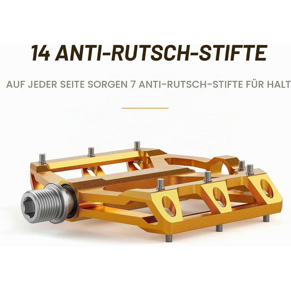 FAHRRADPEDALE Set – Flat Pedale für Mountainbike & Gravel Bike, Aluminiumlegierung, rutschfest, Gold - Goldfarben, Metall (10/2/12cm)