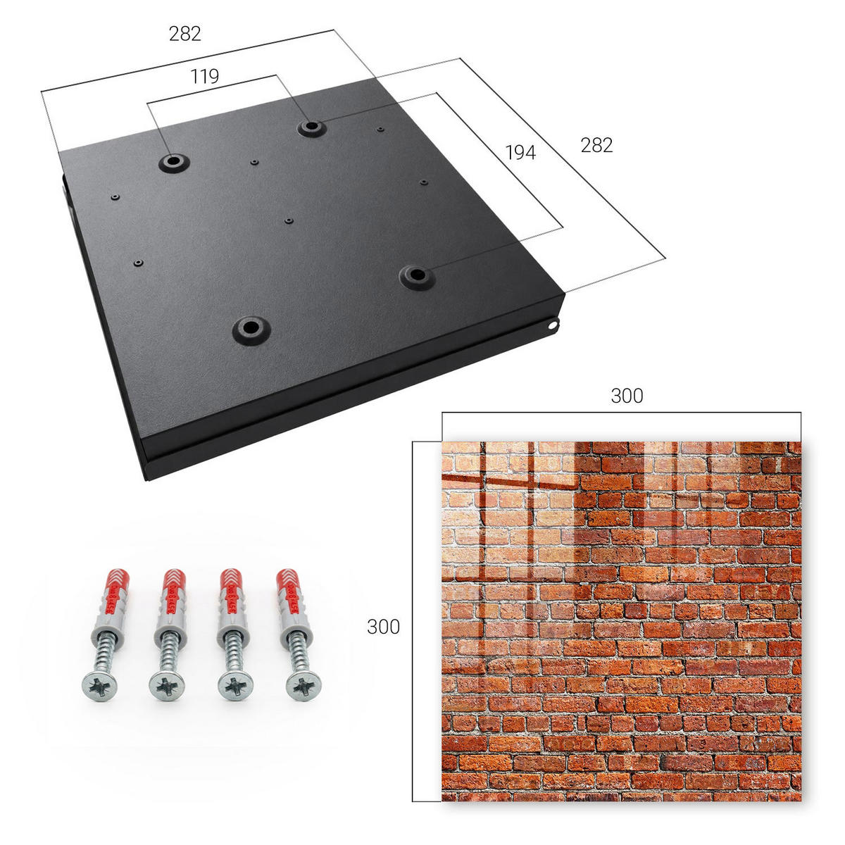 SCHLÜSSELBOX Schwarz 30x30 cm- Türöffnung nach rechts - Ziegelmauer - Rot, Metall (30/30/5cm) - TULUP