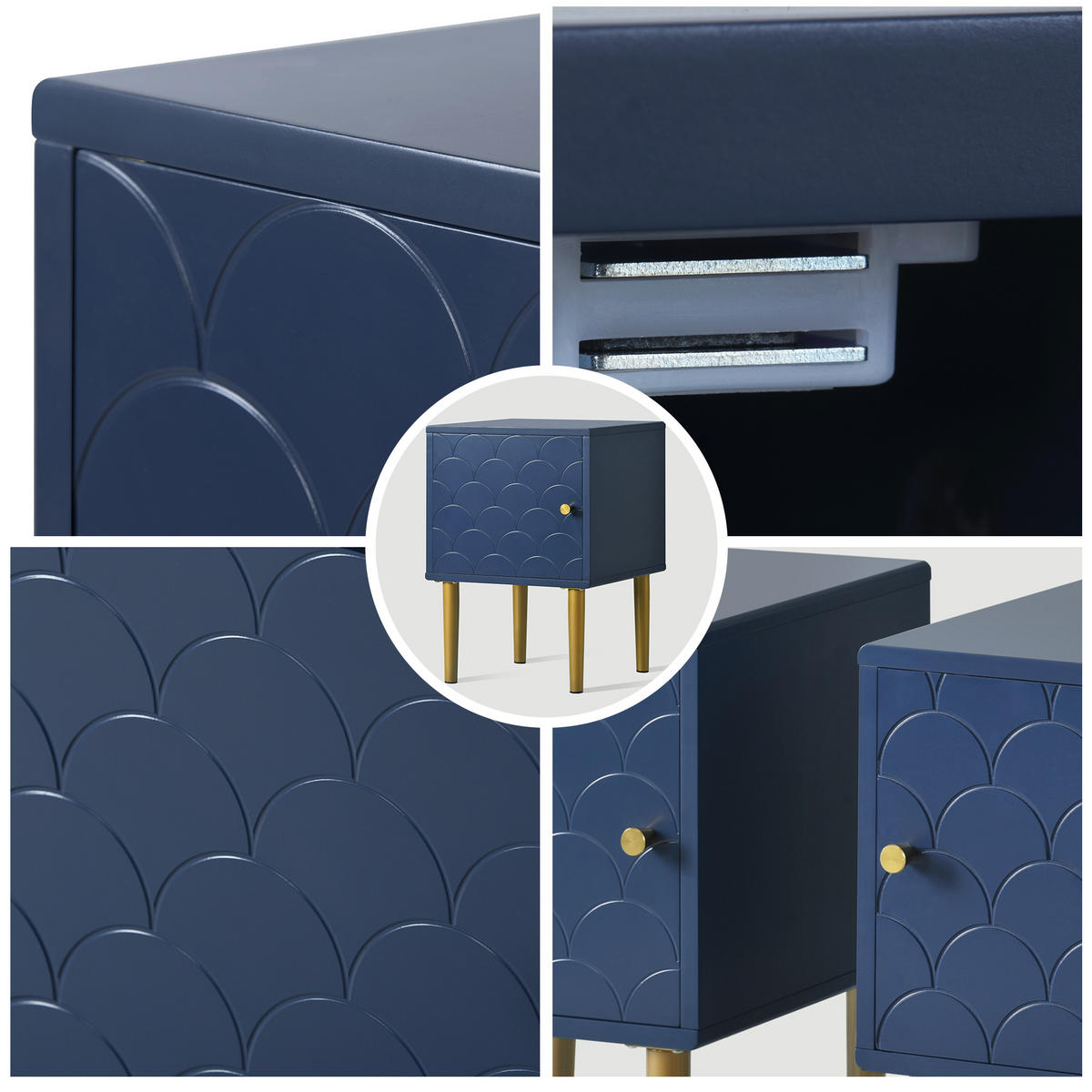 NACHTSCHRANK 2er Set H50/B35/T35 cm, Marineblau - Dunkelblau, Holz (35/50/35cm) - Kaket