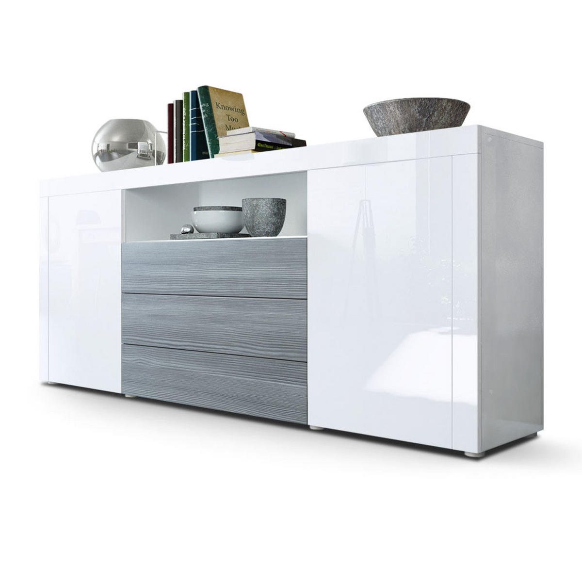 SIDEBOARD Santiago Weiß Hochglanz / Avola-Anthrazit - Weiß Hochglanz, Holzwerkstoff (167/72/35cm) - Vladon