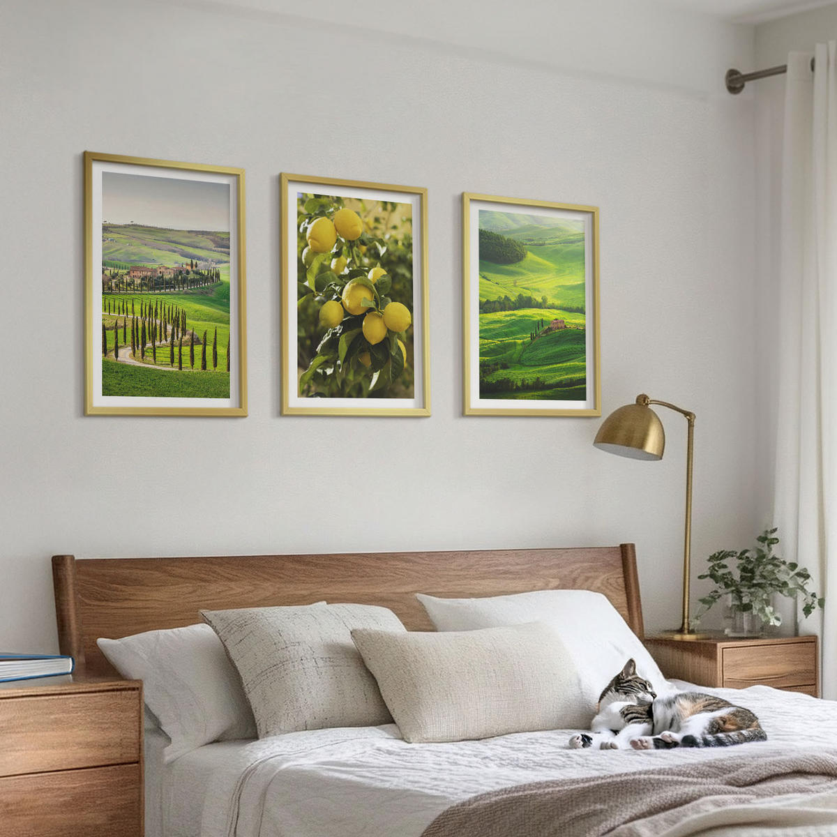 BILDER SET 3er Set - 40x60 cm Goldrahmen - Italienische Zitrusfrüchte und Hügel - Goldfarben, Kunststoff (40/60cm) - TULUP