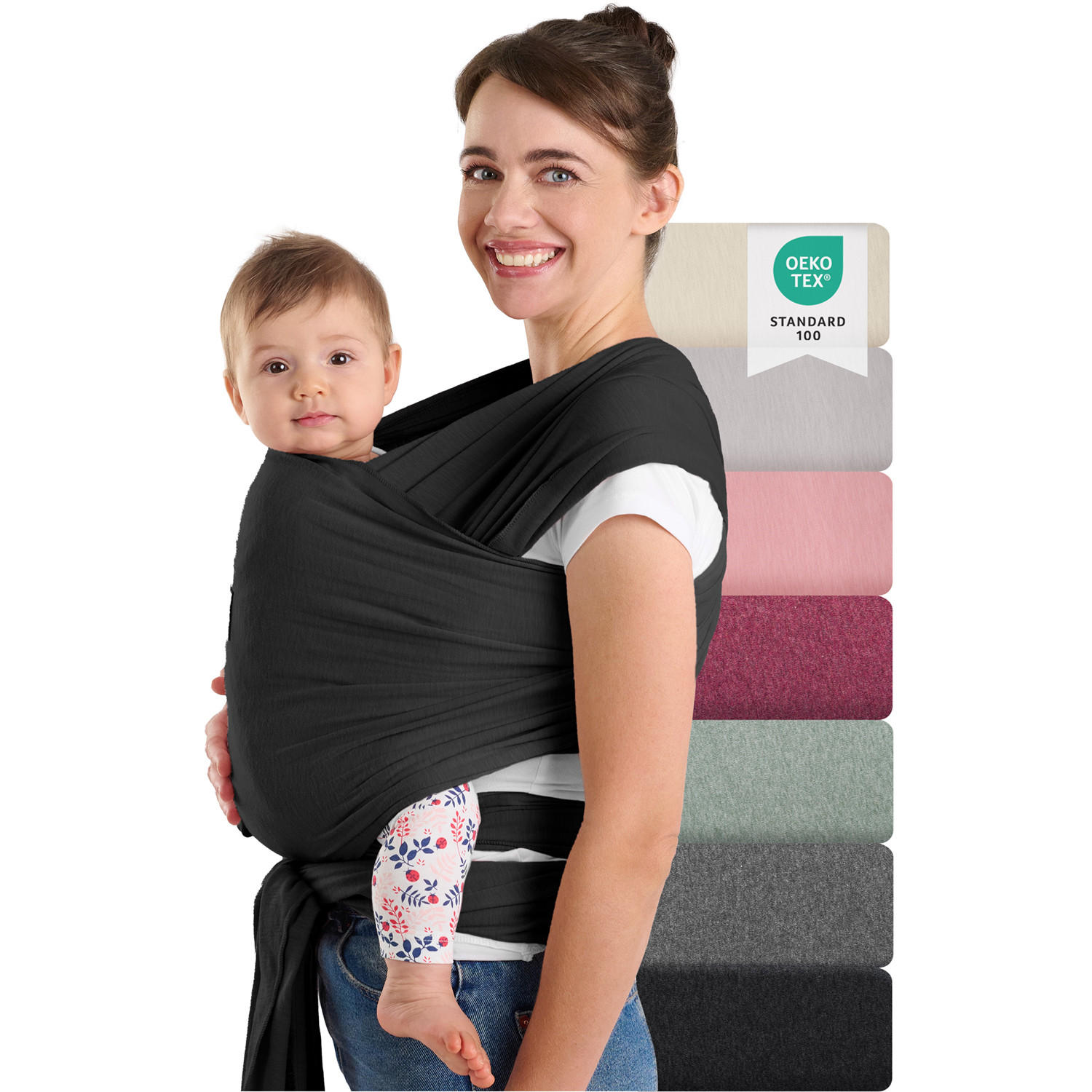 BABYTRAGEN für Neugeborene bis 15 kg - 100% Baumwolle (Ohne Elasthan) - Schwarz - Schwarz, Textil (60/5.1cm) - Laleni