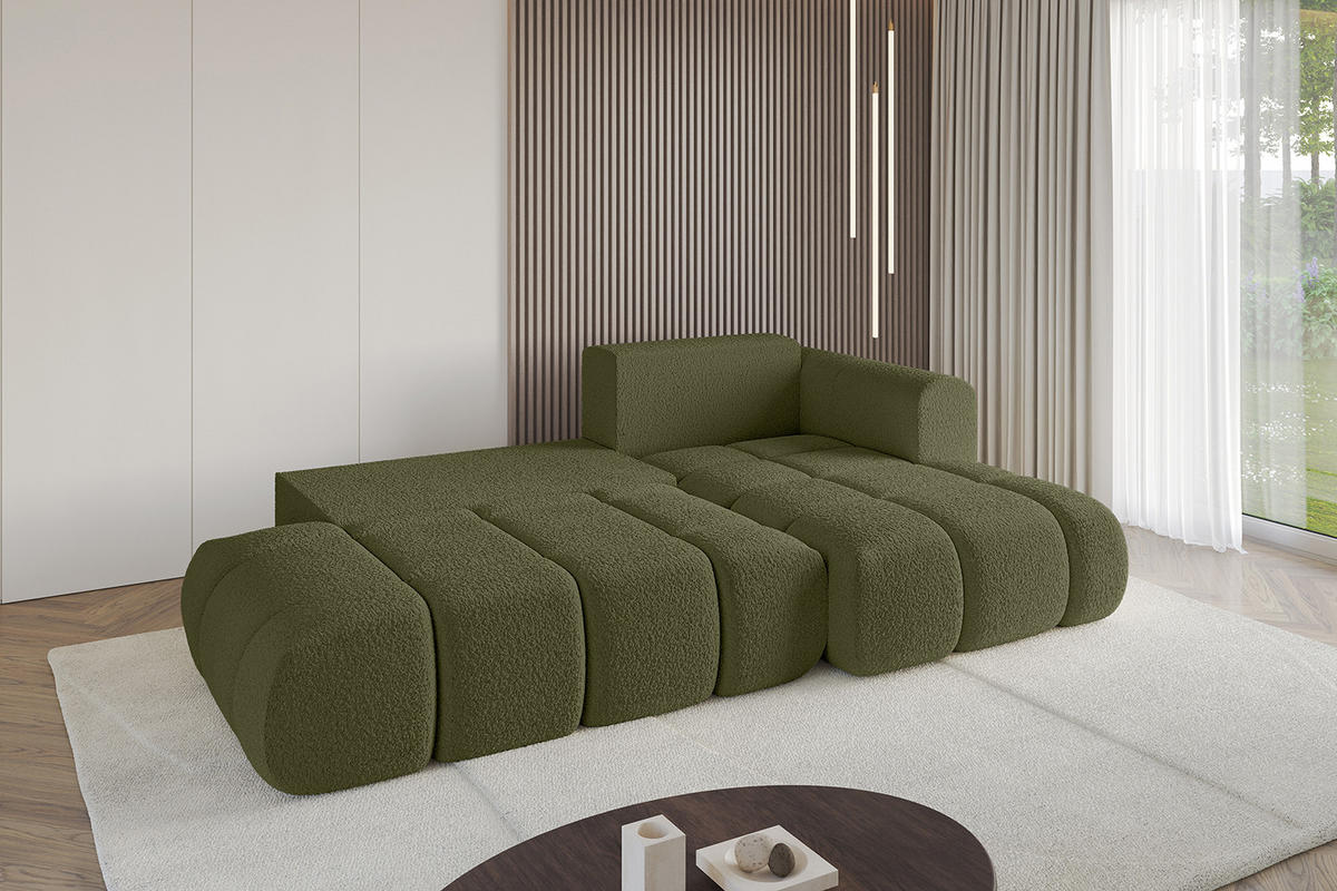 ECKSOFA Ottomane Rechts CLOUD-L-v1 280x185x90 Grün Bouclé - Grün, Holzwerkstoff/Kunststoff (185/280cm) - ALTDECOR