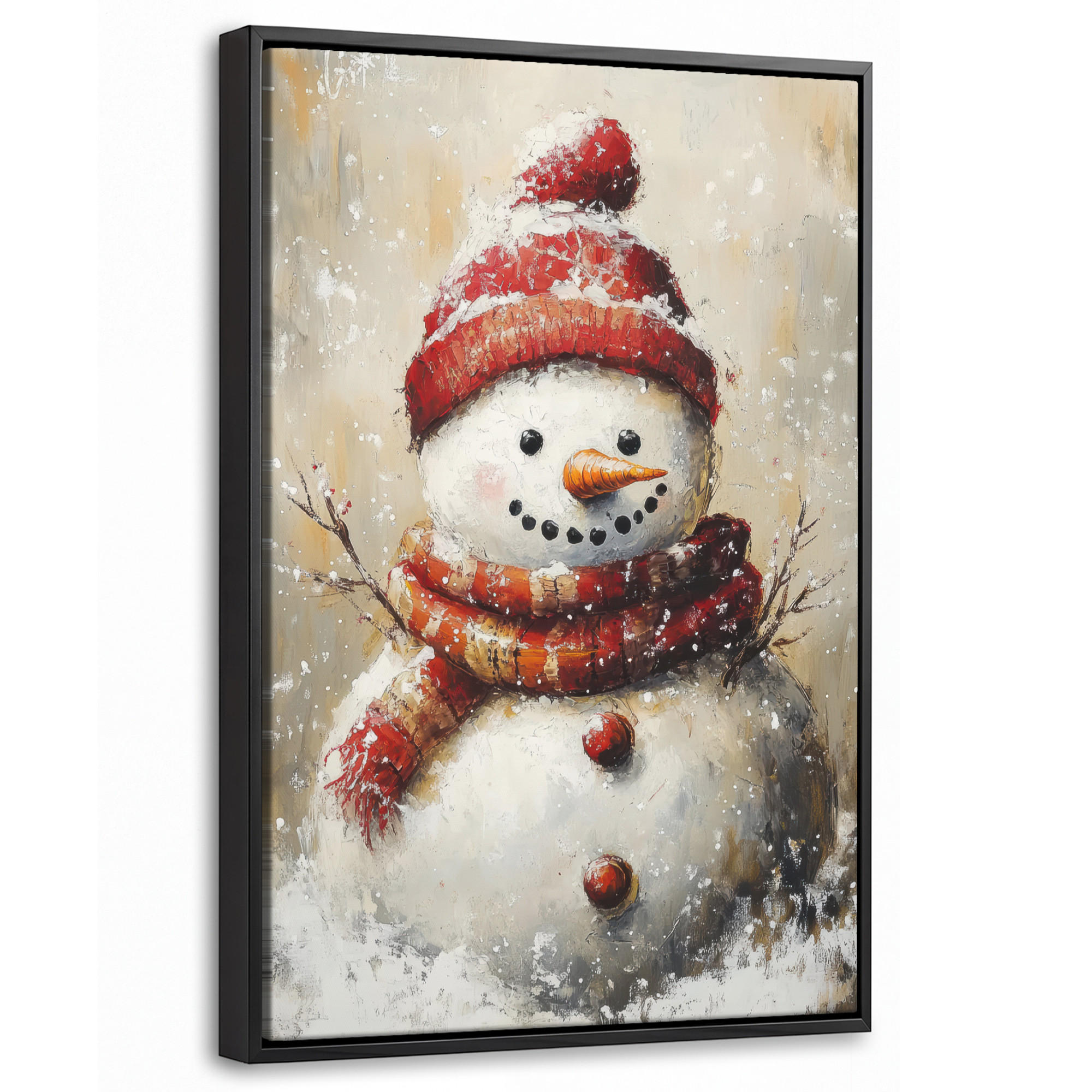 LEINWAND Bilder mit Rahmen - Schneemann - Winter - Schnee - Beige - 20x30 - Weiß, Textil (20/30cm) - MuchoWow