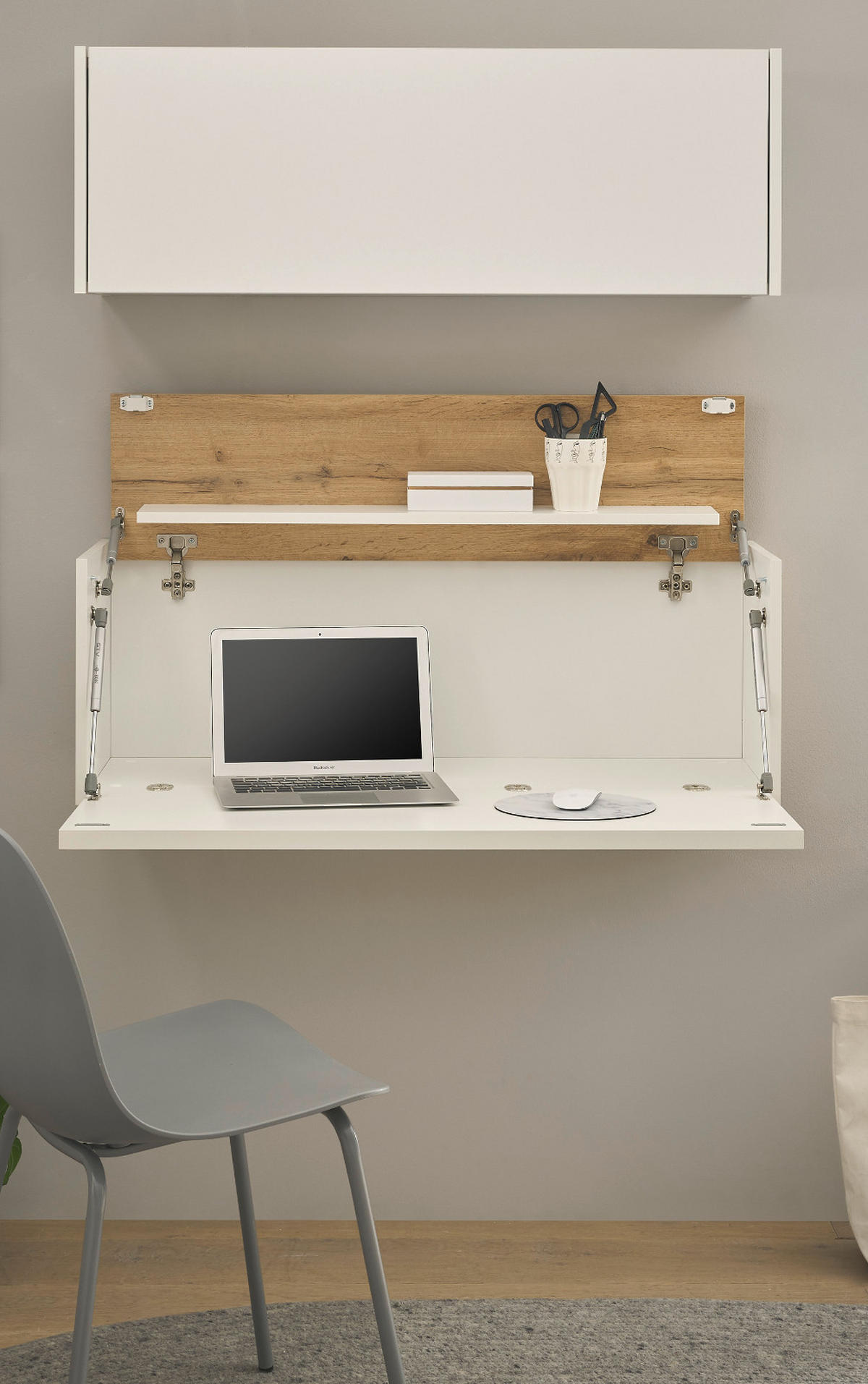 SEKRETÄR Set 2-teilig weiß, Eiche Wotan 100 cm, Büromöbelkombination hängend mit Stauraum - Eiche Wotan/Weiß, Holz/Holzwerkstoff (30/100/170cm) - Furn.Design