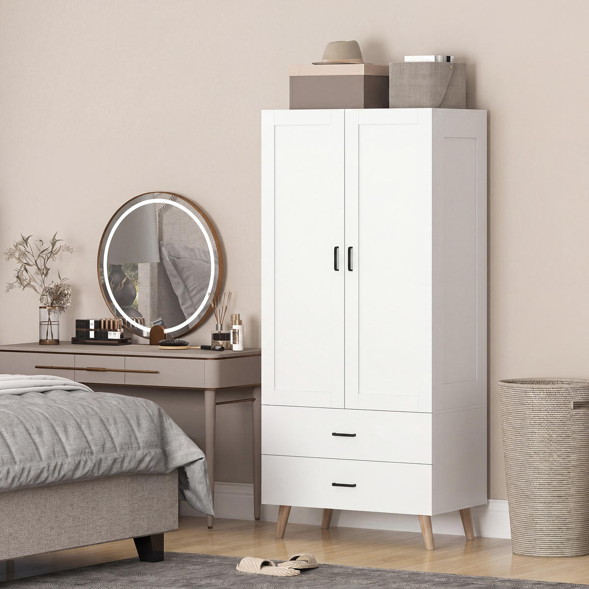 KLEIDERSCHRANK Weiß 80/54/180 cm - Weiß, Holz/Metall (54/180/80cm) - PANGIVO