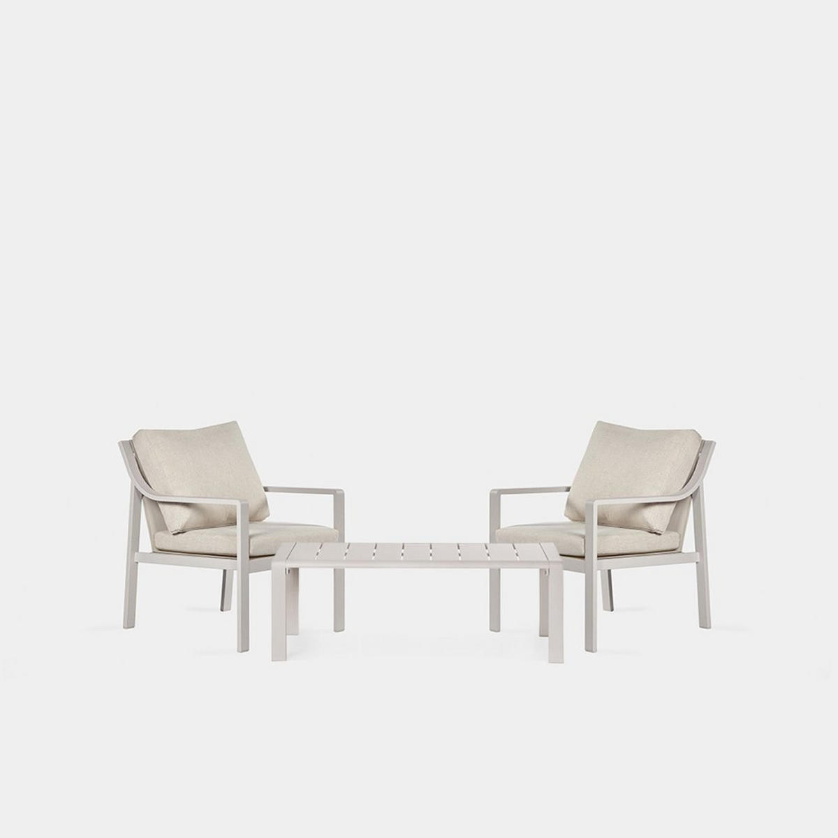 GARTEN-SET mit 2 Sesseln und Couchtisch aus beigem Aluminium Niran - Beige, Textil - Klast Home