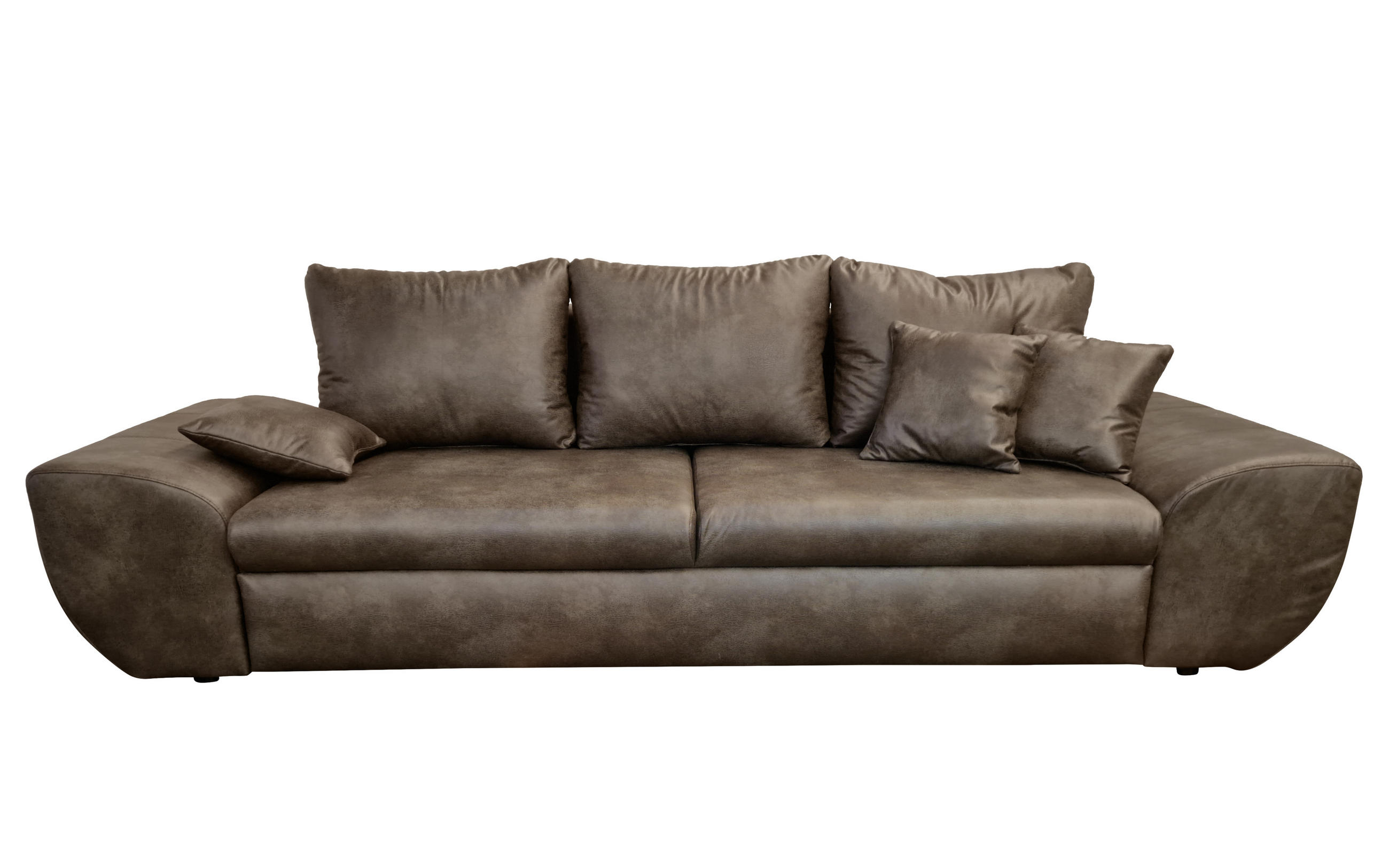 BIG-SOFA mit Schlaffunktion, Bettkasten, Wellenunterfederung B275/T98/H90 cm, Liegefläche 148x194 cm, Mikrofaser Leder-Optik Vintage Braun / 18008 - Dunkelbraun/Schwarz, Kunststoff/Textil (275/90/98cm) - luma-home