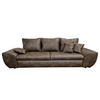BIG-SOFA mit Schlaffunktion, Bettkasten, Wellenunterfederung B275/T98/H90 cm, Liegefläche 148x194 cm, Mikrofaser Leder-Optik Vintage Braun / 18008 - Dunkelbraun/Schwarz, Kunststoff/Textil (275/90/98cm) - luma-home