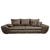 BIG-SOFA mit Schlaffunktion, Bettkasten, Wellenunterfederung B275/T98/H90 cm, Liegefläche 148x194 cm, Mikrofaser Leder-Optik Vintage Braun / 18008 - Dunkelbraun/Schwarz, Kunststoff/Textil (275/90/98cm) - luma-home