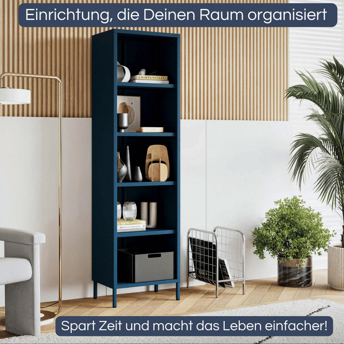 BÜCHERREGAL Metall CLIEN 5 Ebenen 180x50x35cm Dunkelblau - Dunkelblau, Metall (50/180/35cm) - DELUKE