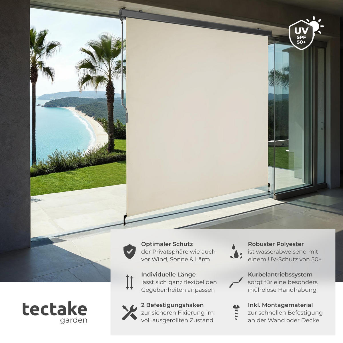 SENKRECHTMARKISE Eloise,inkl. Wandhaltern,beige - Beige, Kunststoff (180/250cm) - tectake