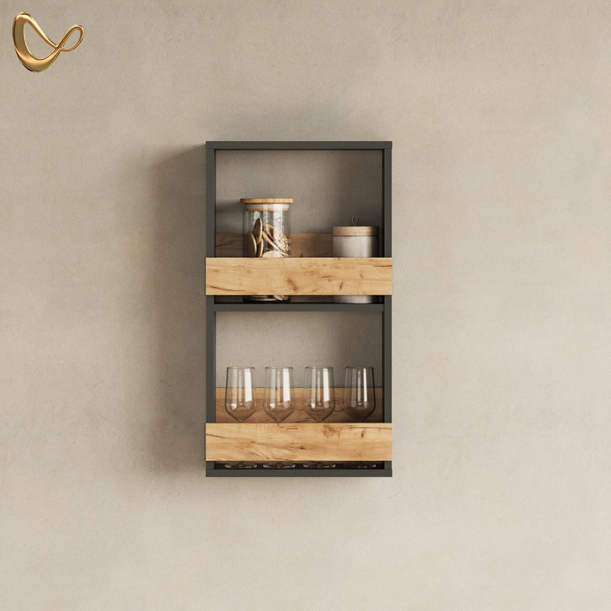 WEINGLASREGAL Regusa Goldkraft Eiche/Anthrazit 40 x 72 cm - Honigeiche/Anthrazit, Holzwerkstoff (40/72/15.1cm) - Livinity®