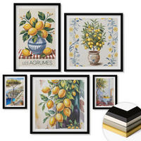 WANDBILDER 5er-Set - 50x50 cm & 20x30 cm & 40x60 cm Schwarzer Rahmen - Zitronenbäume am Meer - Schwarz, Kunststoff (40/60cm) - ArtPrintCave