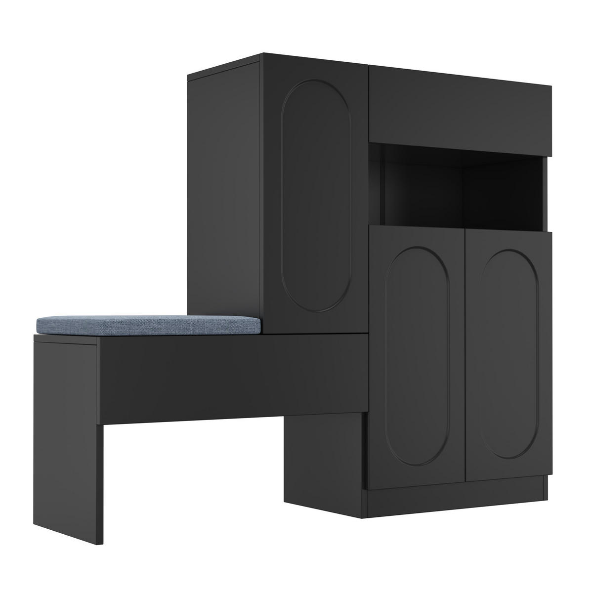 SCHUHSCHRANK 130/110/35 cm Schwarz aus Spanplatte mit Sitzbank - Schwarz, Holzwerkstoff (130/110/35cm) - OKMYHOME