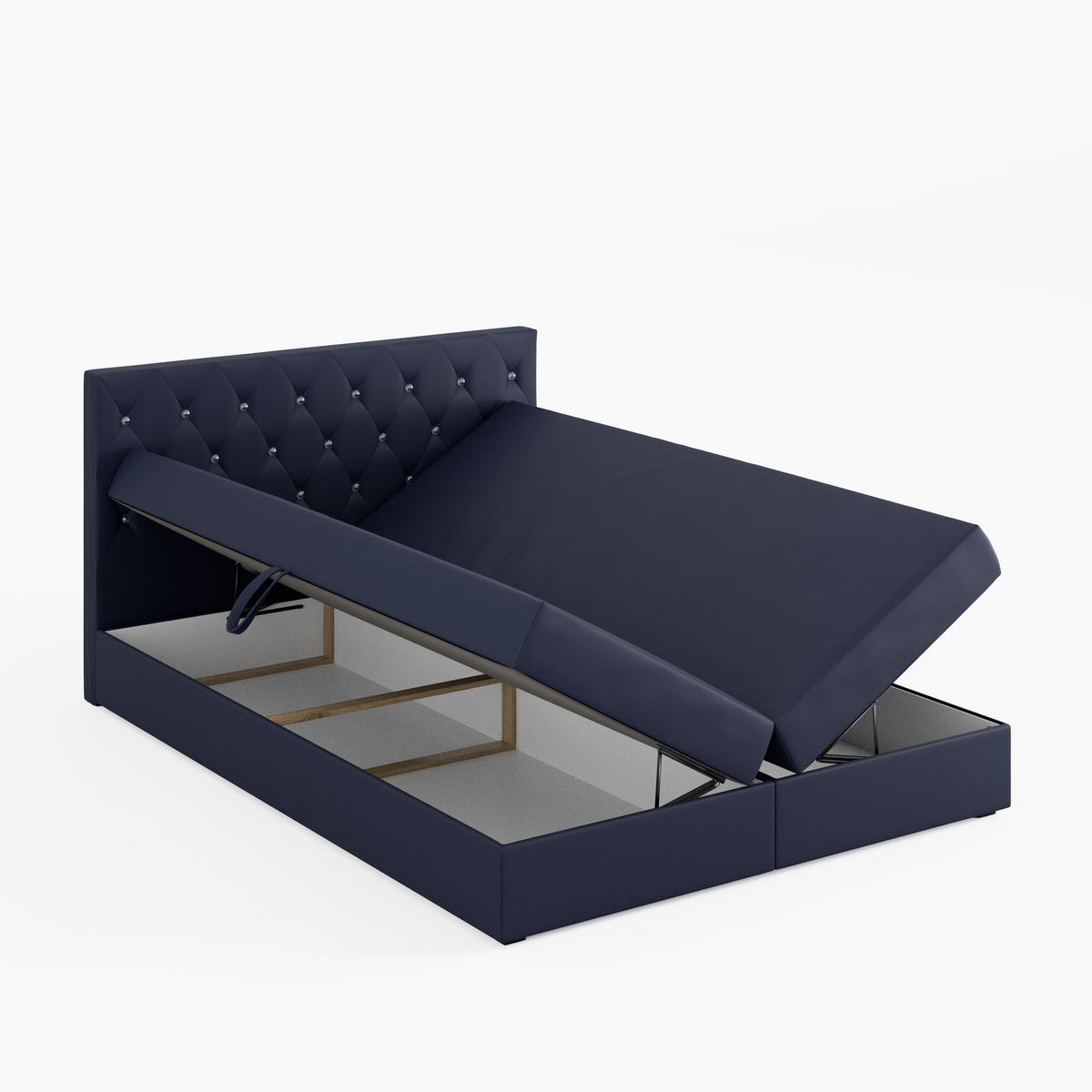 BOXBETT CRYSTAL 140/200 cm, in Blau, Velours-Stoff, Bettkasten, Matratze, Topper - Blau, Textil (140/20cm) - Barchello