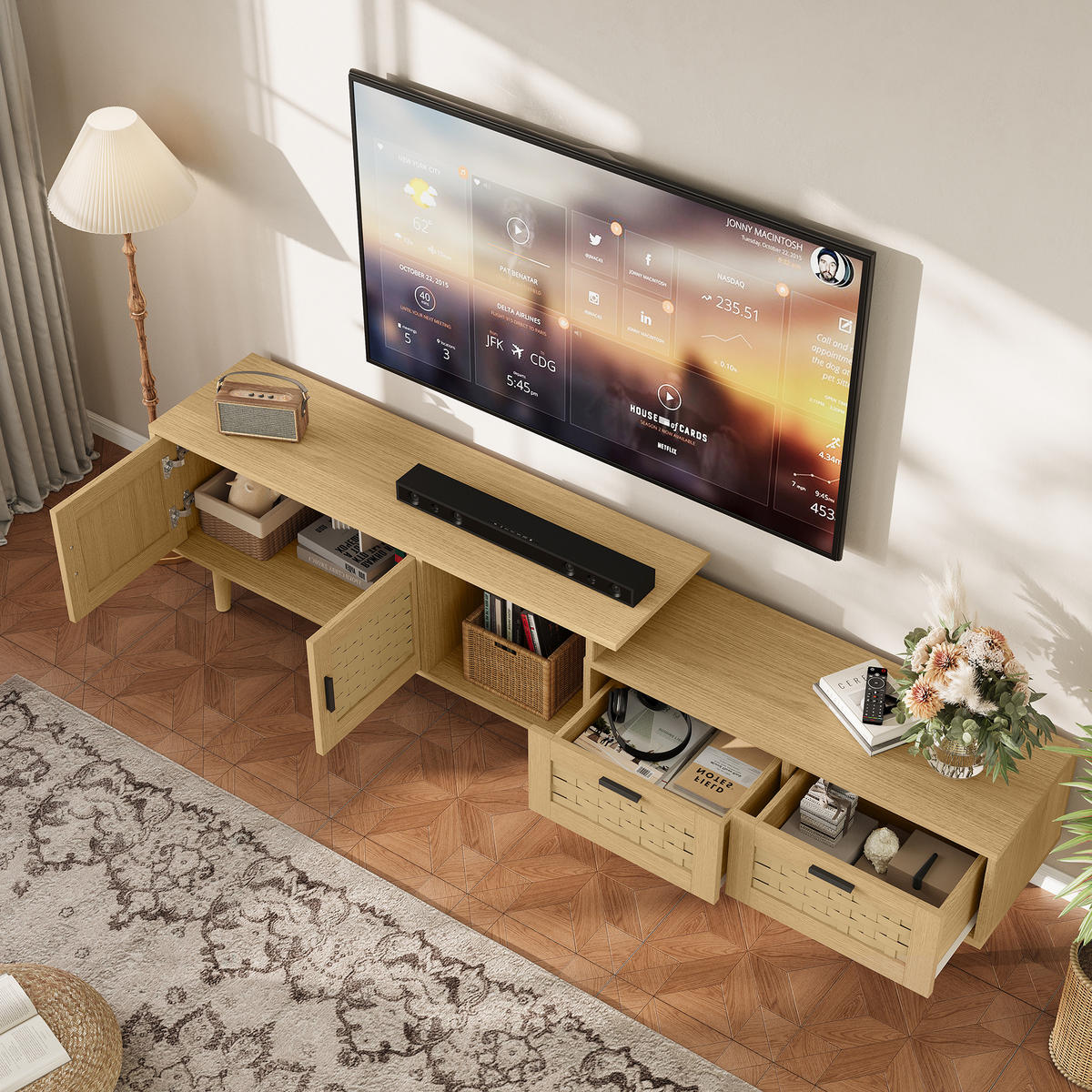 TV LOWBOARD ausziehbar 146–180 cm 2 Türen 2 Schubladen Holz - Naturfarben, Holz (146/44/29.8cm) - Fortuna Lai