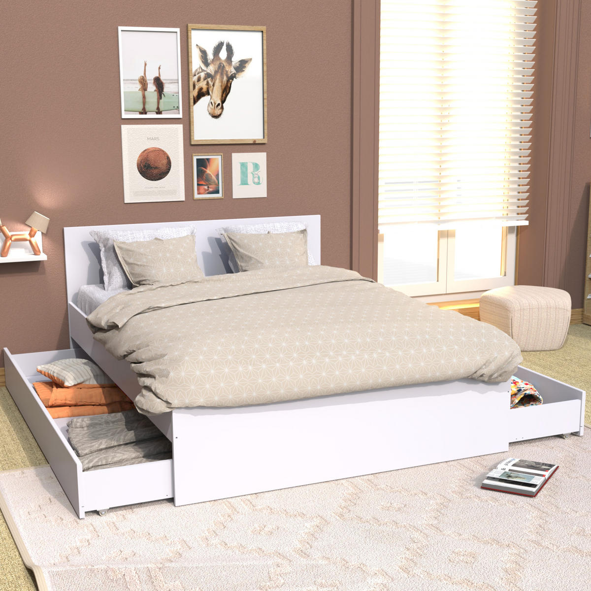 BETT OSLO mit Schubladen / Bett 140x200 - Weiß - Weiß, Holzwerkstoff (140/200cm) - Weber Industries