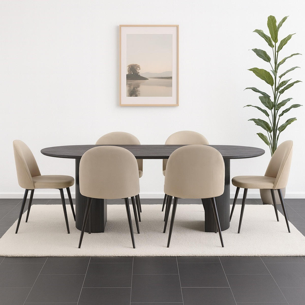 ESSGRUPPE 7-TLG. Kyoto Dunkelbraun, Beige - Dunkelbraun/Beige, Holzwerkstoff/Textil (210/75/100cm) - ebuy24