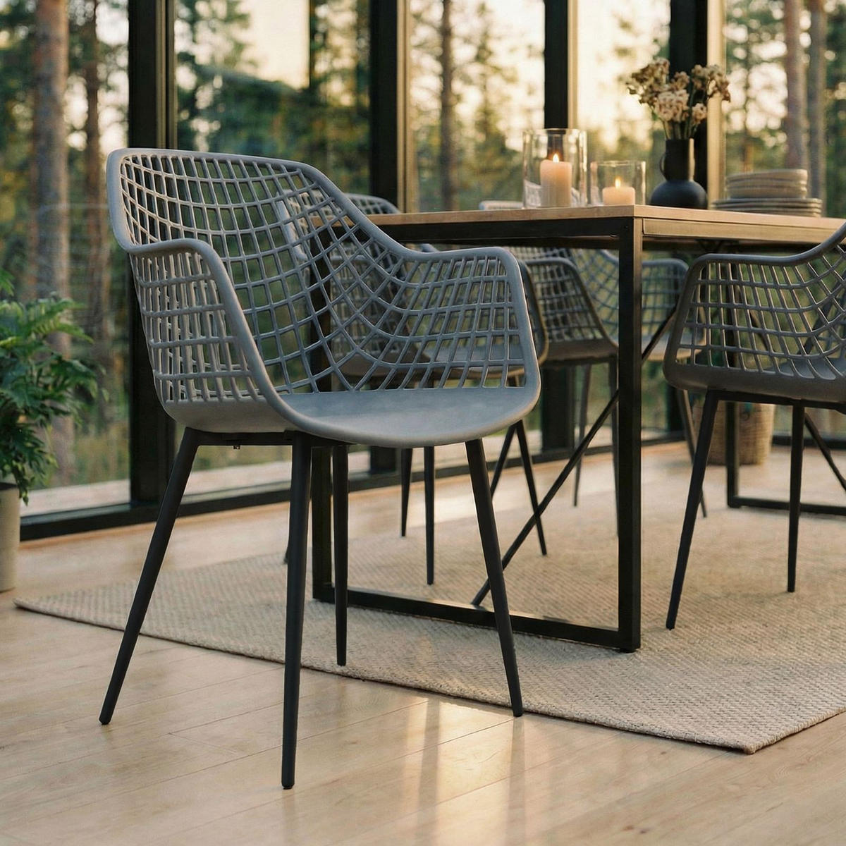 GARTENSTUHL LUCIA 4er-Set dunkelgrau - Dunkelgrau, Textil (56/84/55cm) - IDIMEX