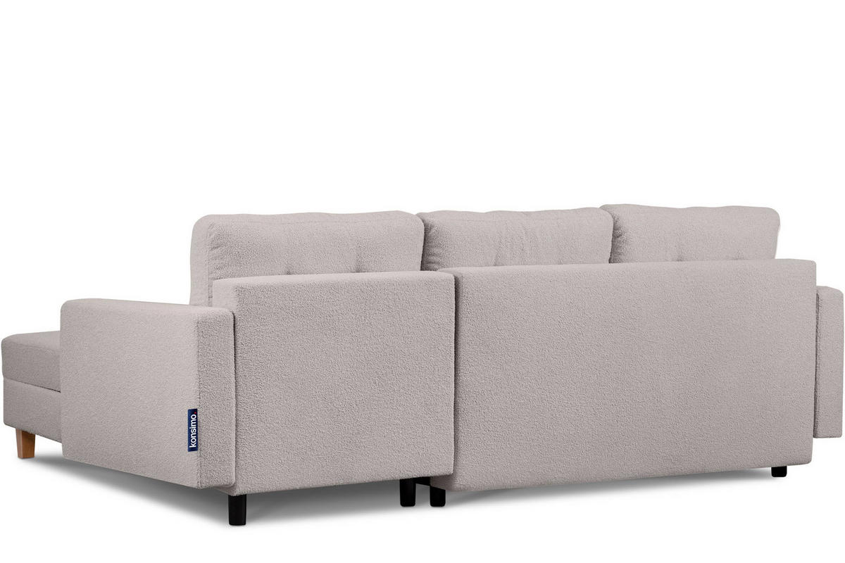 ECKSCHLAFSOFA ERISO 3/4 Sitzer und Universalecke mit Ottoman, Bouclé-Stoff, aschfahl - Hellgrau/Braun, Textil (240/183cm) - KONSIMO®