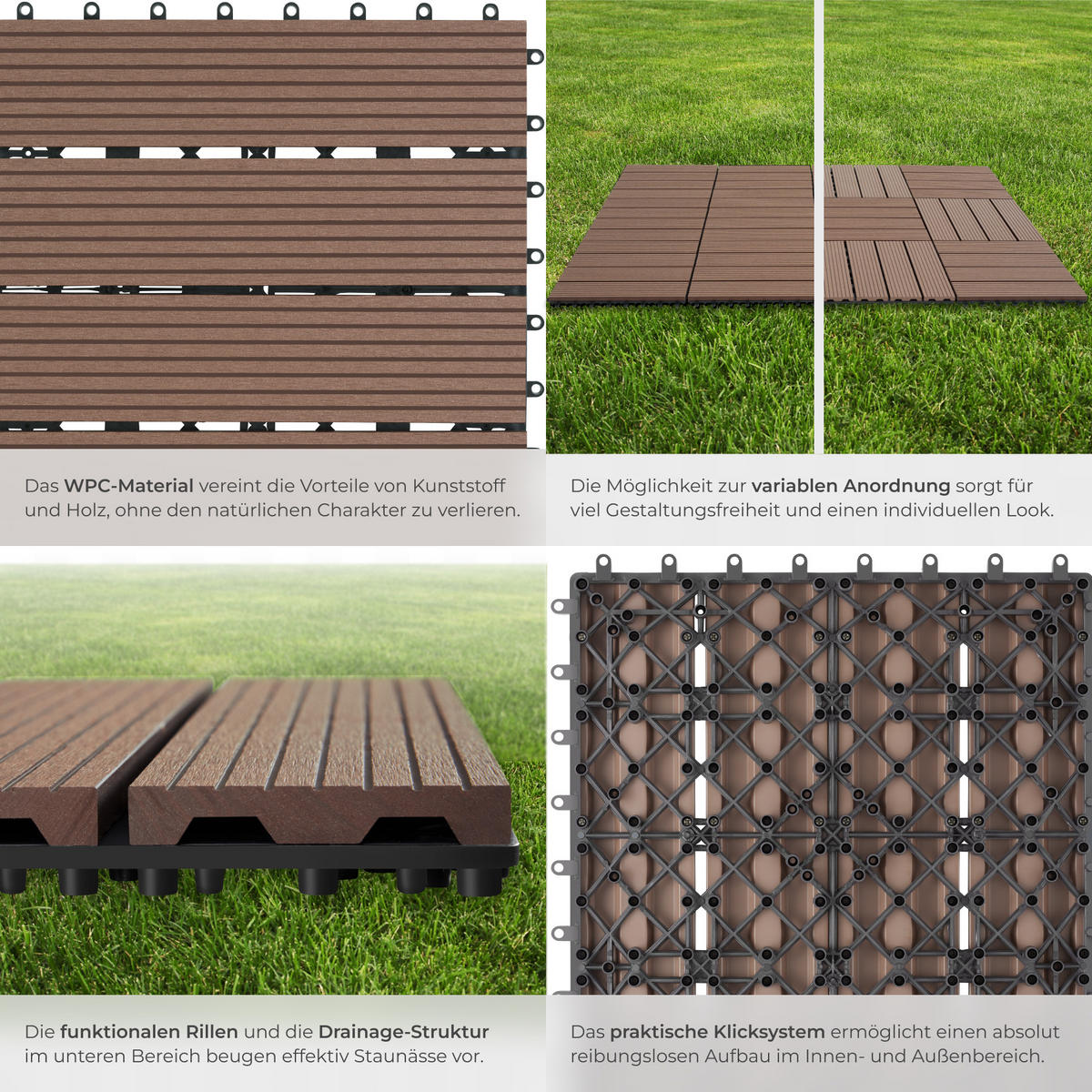 TERRASSENFLIESEN Tegulas,31 x 31 x 2,2 cm,braun - Braun, Kunststoff (31/31/2.2cm) - tectake