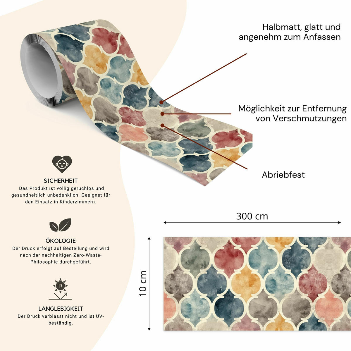 TAPETENBORDÜRE Selbstklebend Aquarell ORNAMENTE Abstraktion Vintage - Blau/Beige, Papier (10/300/300cm) - Muralo