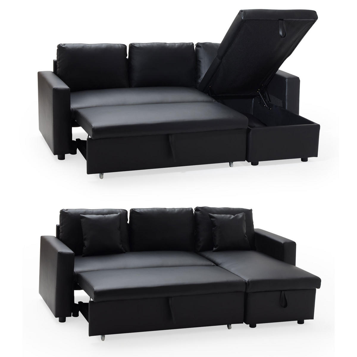 ECKSOFA CLARK Schwarz 3 Plätze - Schwarz, Kunststoff (225/146cm) - Happy Garden