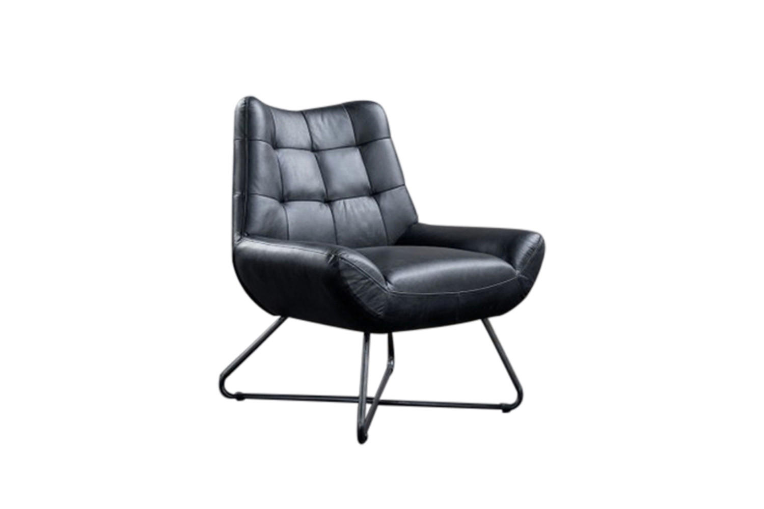 SESSEL SNOOZE Schwarz Leder - Silberfarben/Schwarz, Leder (82/93/76cm) - KAWOLA