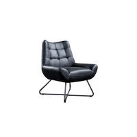SESSEL SNOOZE Schwarz Leder - Silberfarben/Schwarz, Leder (82/93/76cm) - KAWOLA
