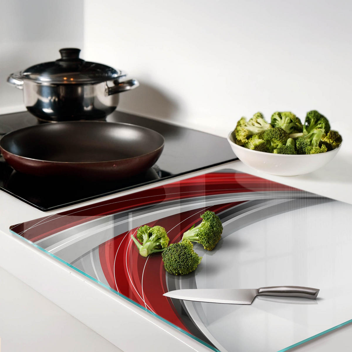 GLASPLATTE 60x52 cm Wellenhintergrund - Rot, Glas (60/0.4/52cm) - TULUP