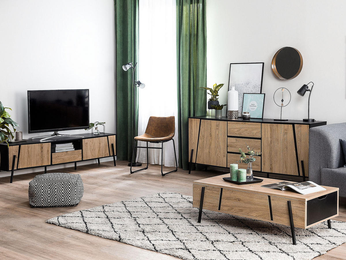 SIDEBOARD mit 2 Türen Braun/Schwarz Blackpool - Braun, Holzwerkstoff (177/75/40cm) - Beliani