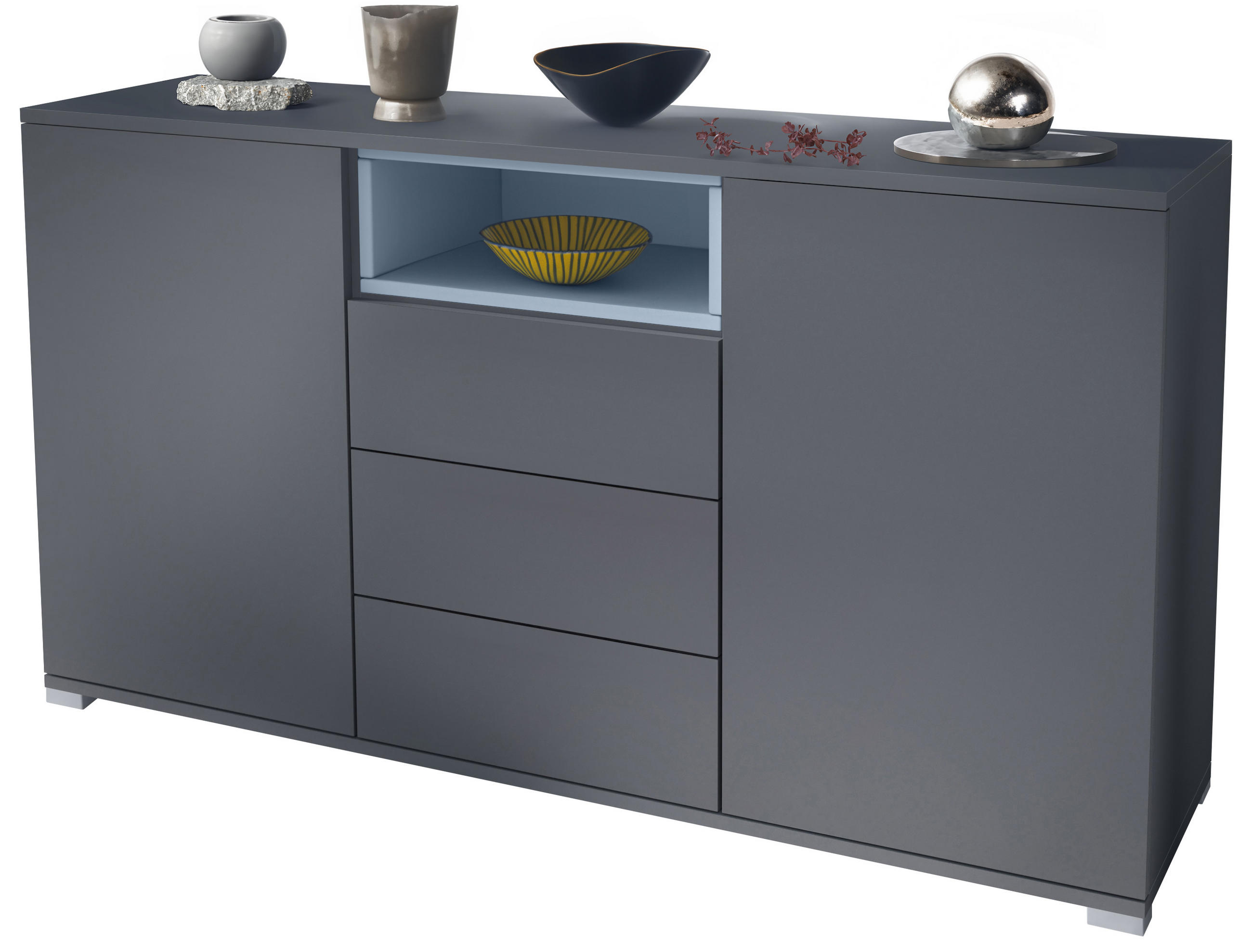 Vladon Sideboard Anthrazit, Pastellblau 138.5x75.5x35 cm