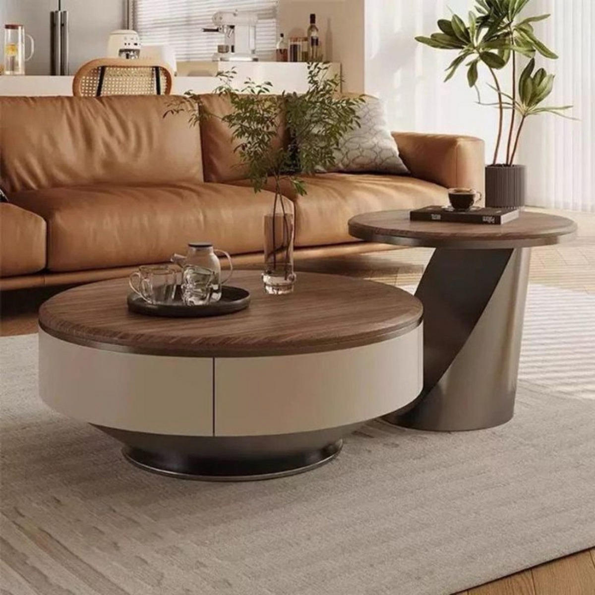 COUCHTISCH 2er Set Marmor Optik - Beige, Keramik (90/90/35cm) - alesvelt