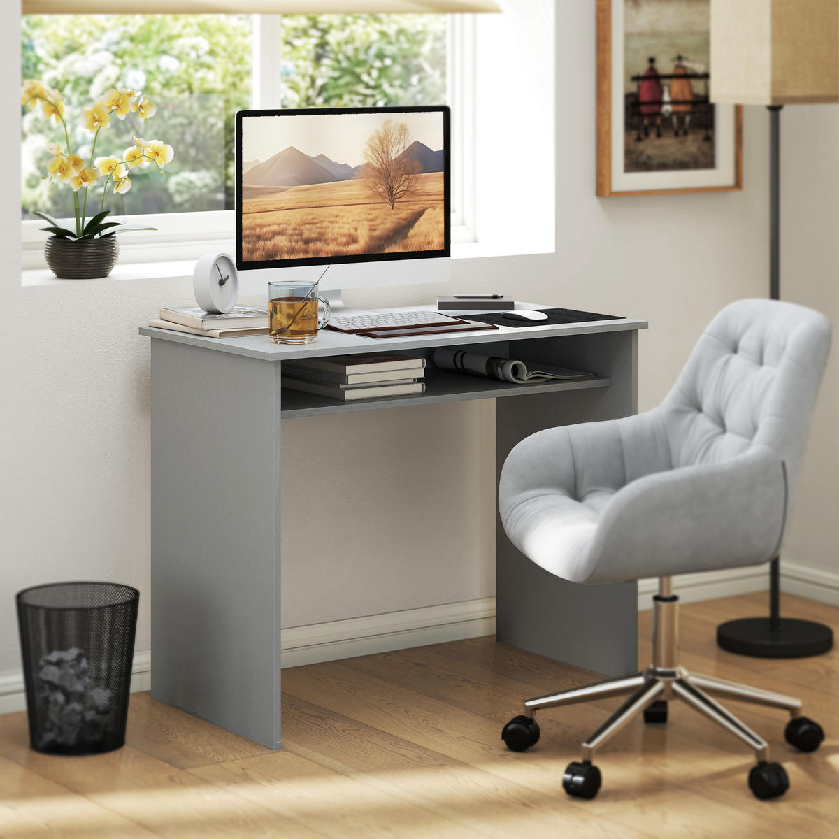 SCHREIBTISCH Grau mit Ablagefach unter der Tischplatte 90/50/74 cm - Grau, Holzwerkstoff (50/90/74cm) - PANGIVO